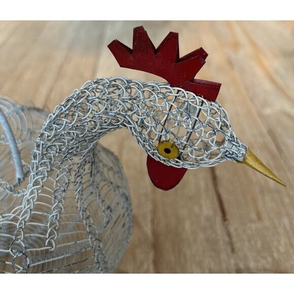White Wire Chicken Egg Gathering Basket Vintage Antique Rustic Farmhouse 1920s - Picture 2 of 5